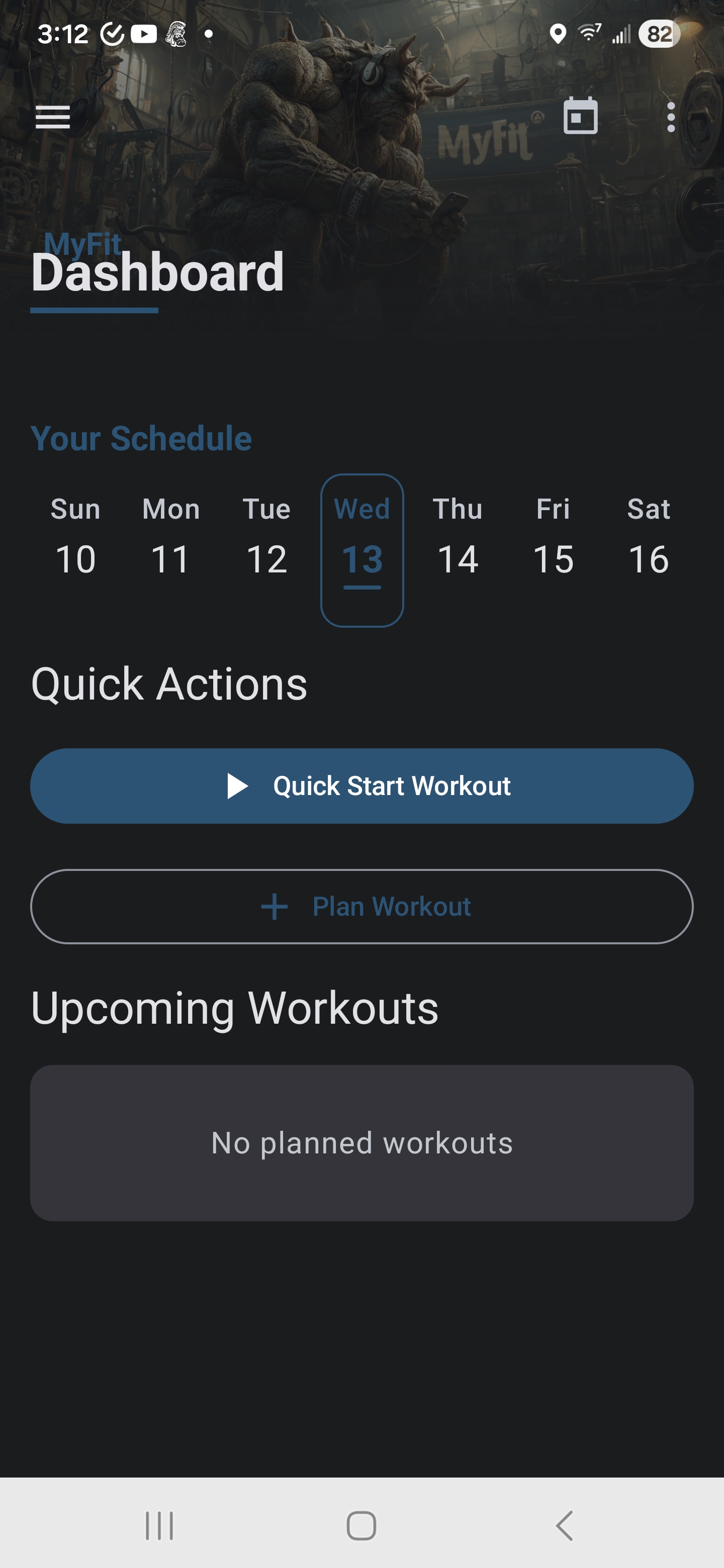 MyFit Dashboard - clean view with quick actions
