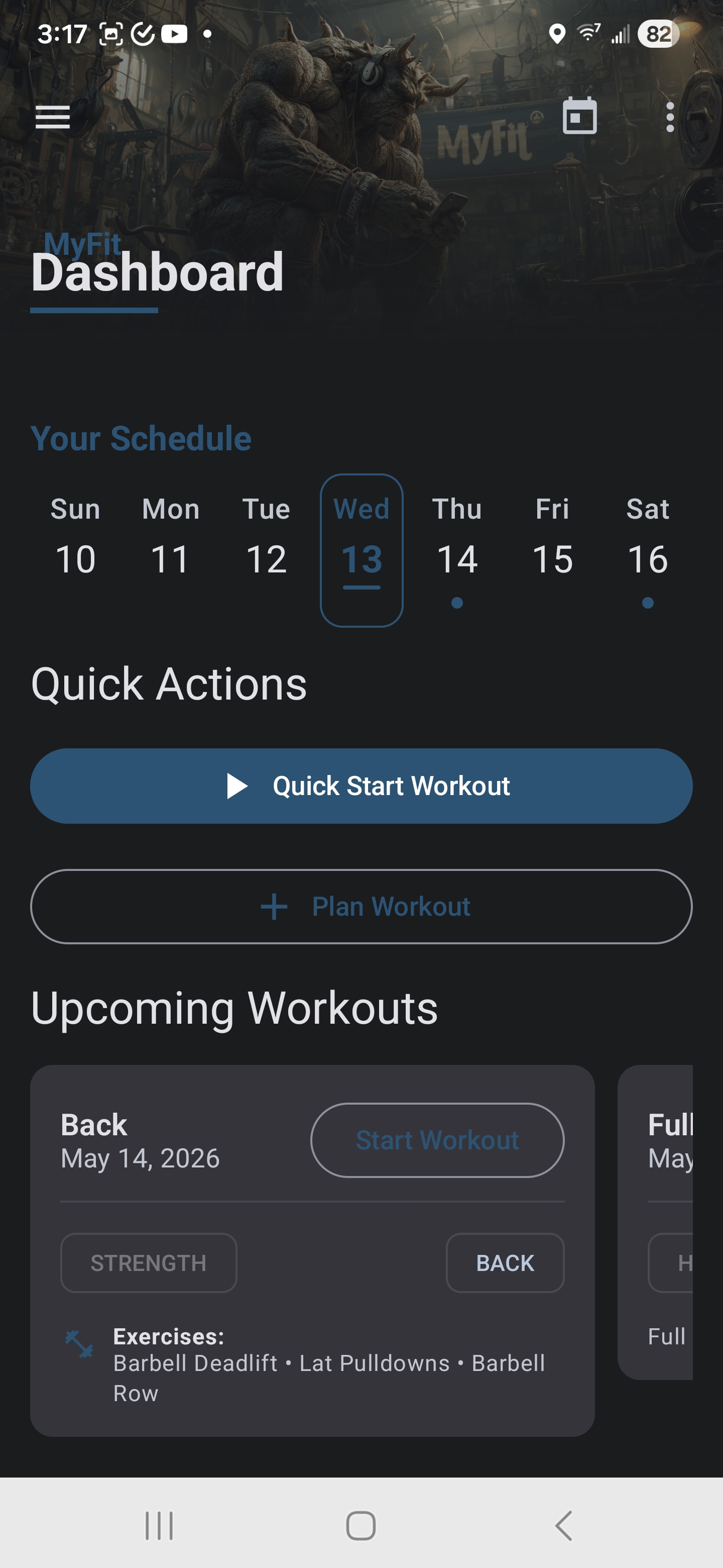 MyFit Dashboard - with planned workouts